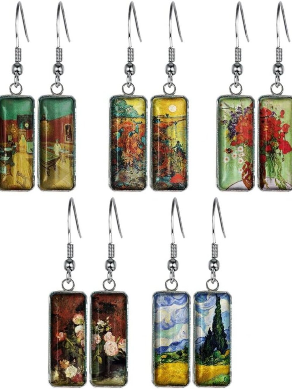 Stylish 5 Pairs Glass Rectangle Drop Dangle Earrings - Fashion Jewelry for Women